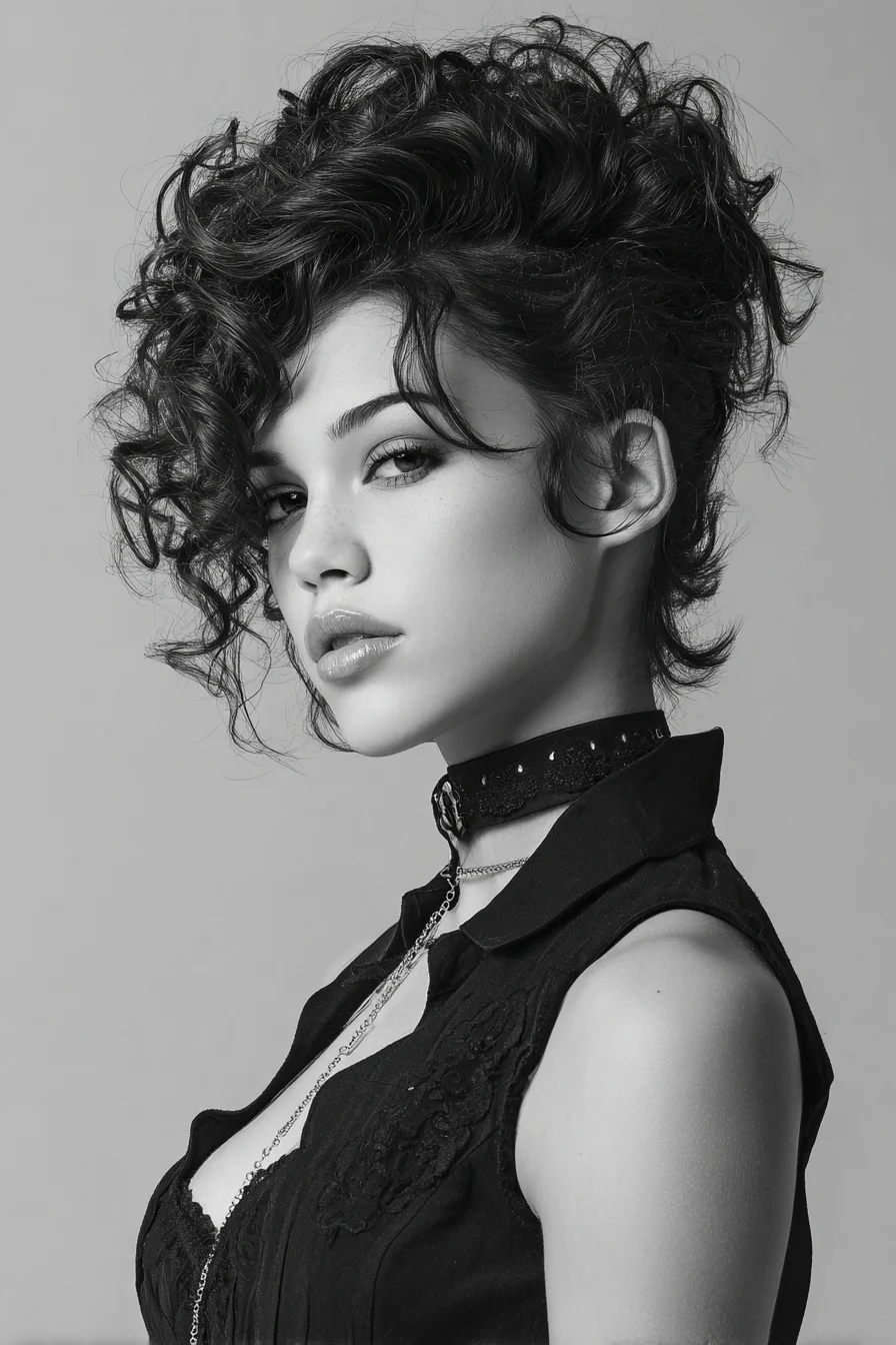 Textured Curly Pixie with Voluminous Top and Tapered Back