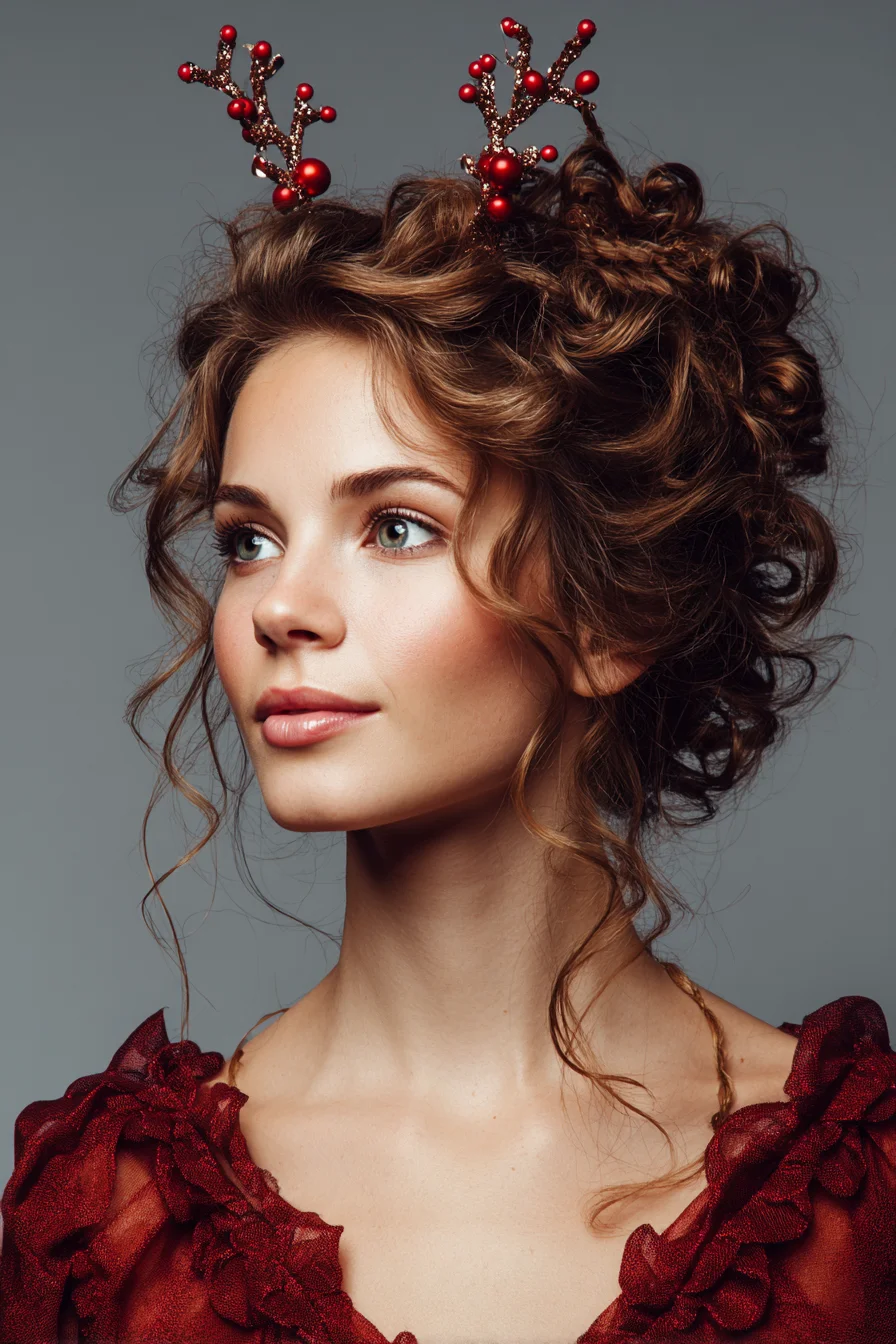 Textured Curly Updo with Soft Face‑Framing Tendrils