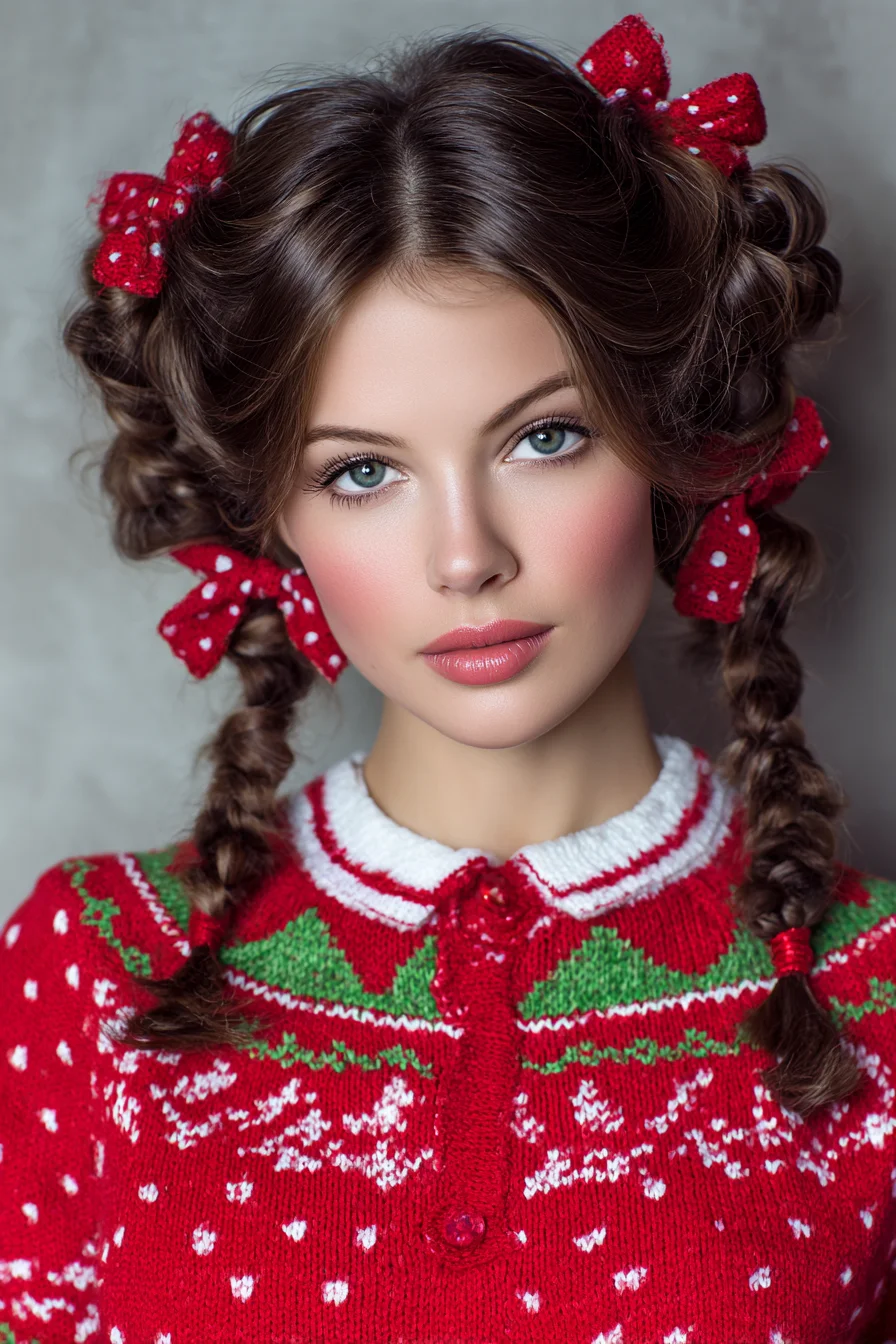 Textured Double Braids with Ribbon Bows — Vintage-Inspired Style