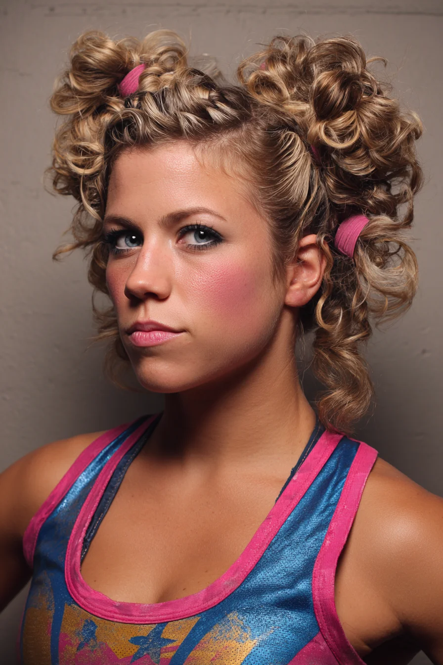 Textured Double Curly Buns with Braided Crown Accent