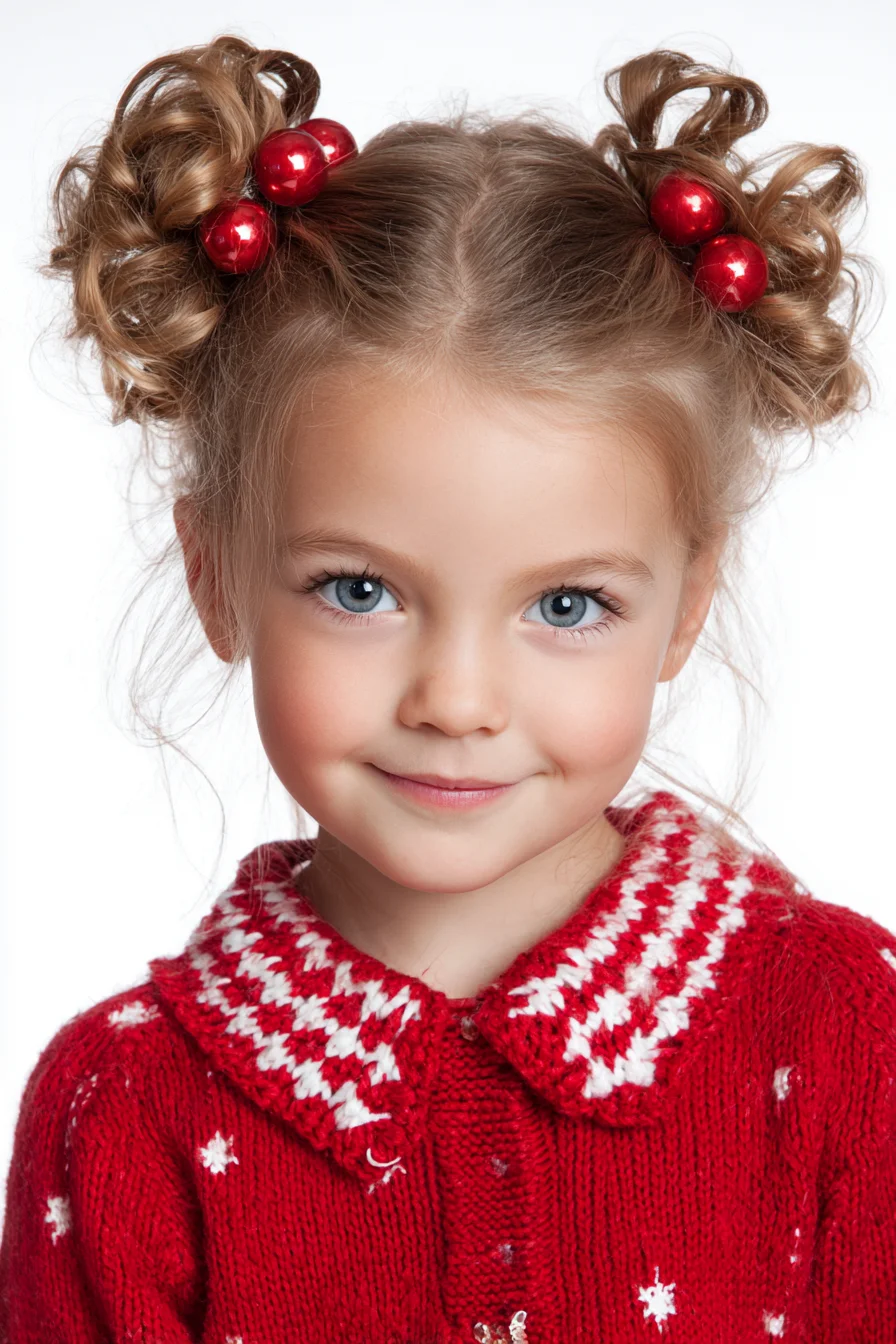 Textured Double Curly Buns with Festive Bead Accents