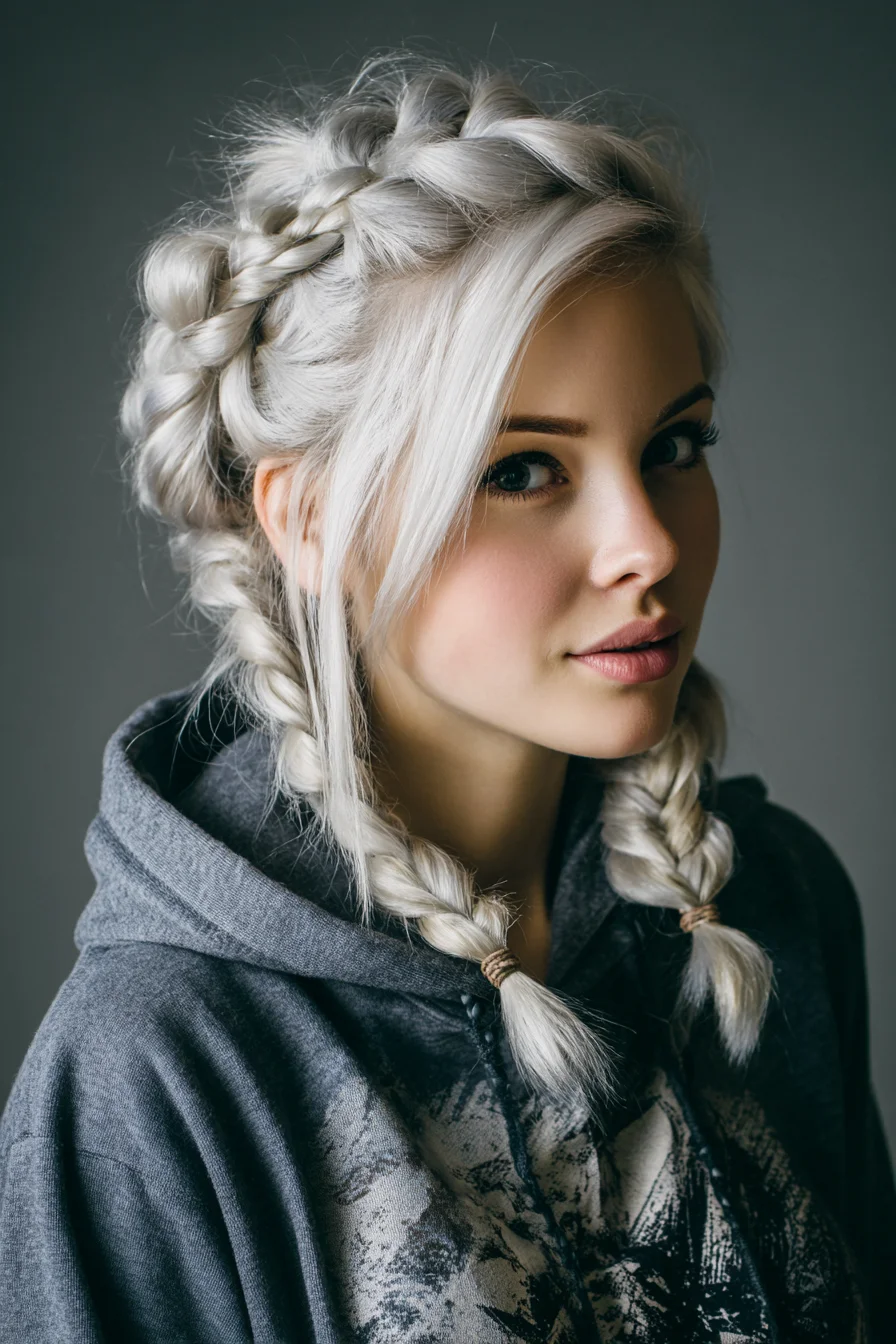 Textured Double Dutch Braids for Long Platinum Hair