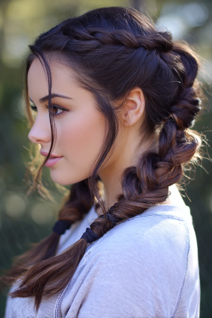 Textured Double Dutch Braids with Chunky Twisted Low Braids
