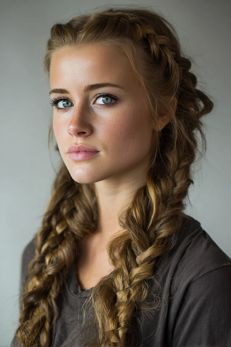 Textured Double Dutch Braids with Loose Face‑Framing Pieces