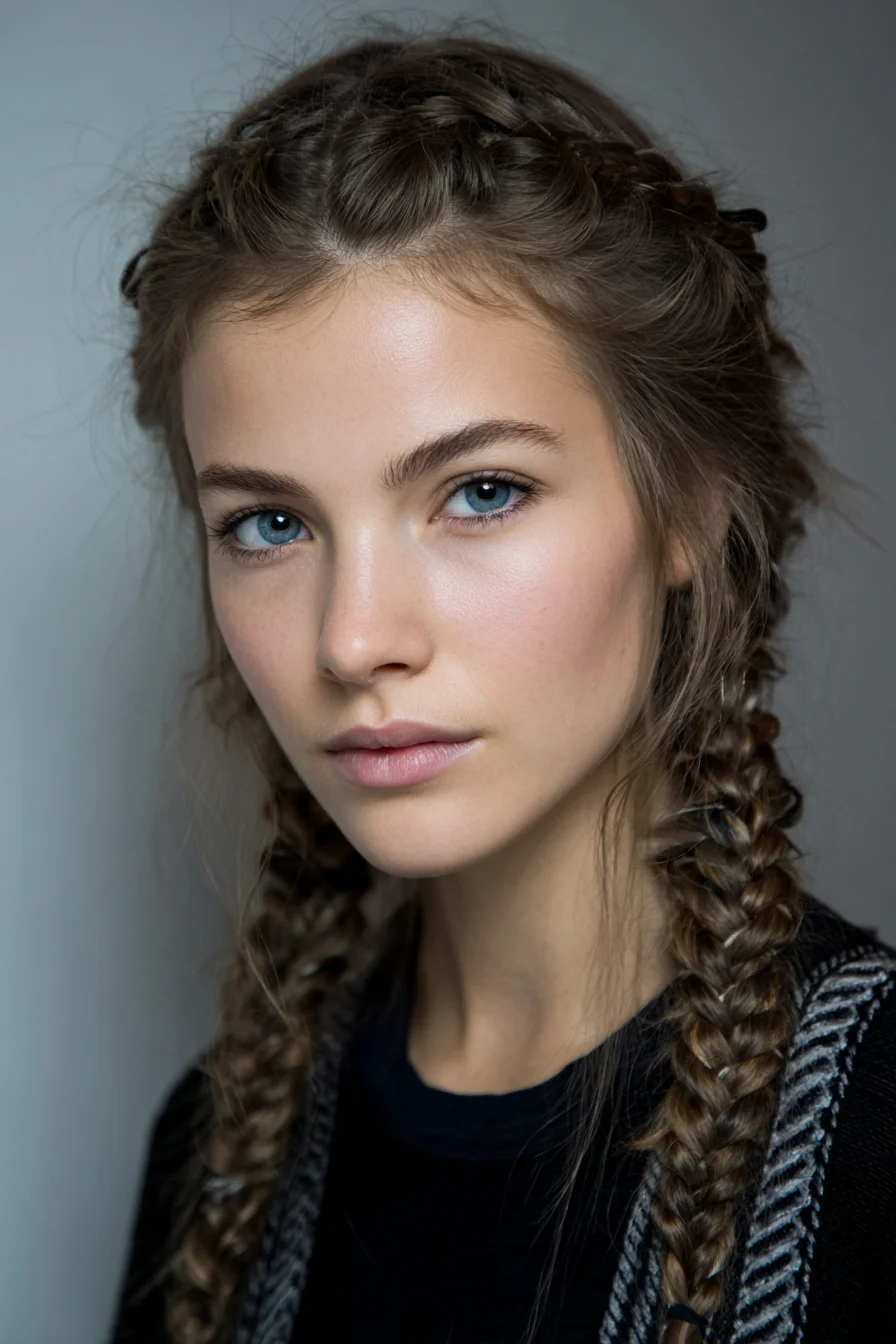 Textured Double Dutch Braids with Soft Face‑Framing Pieces