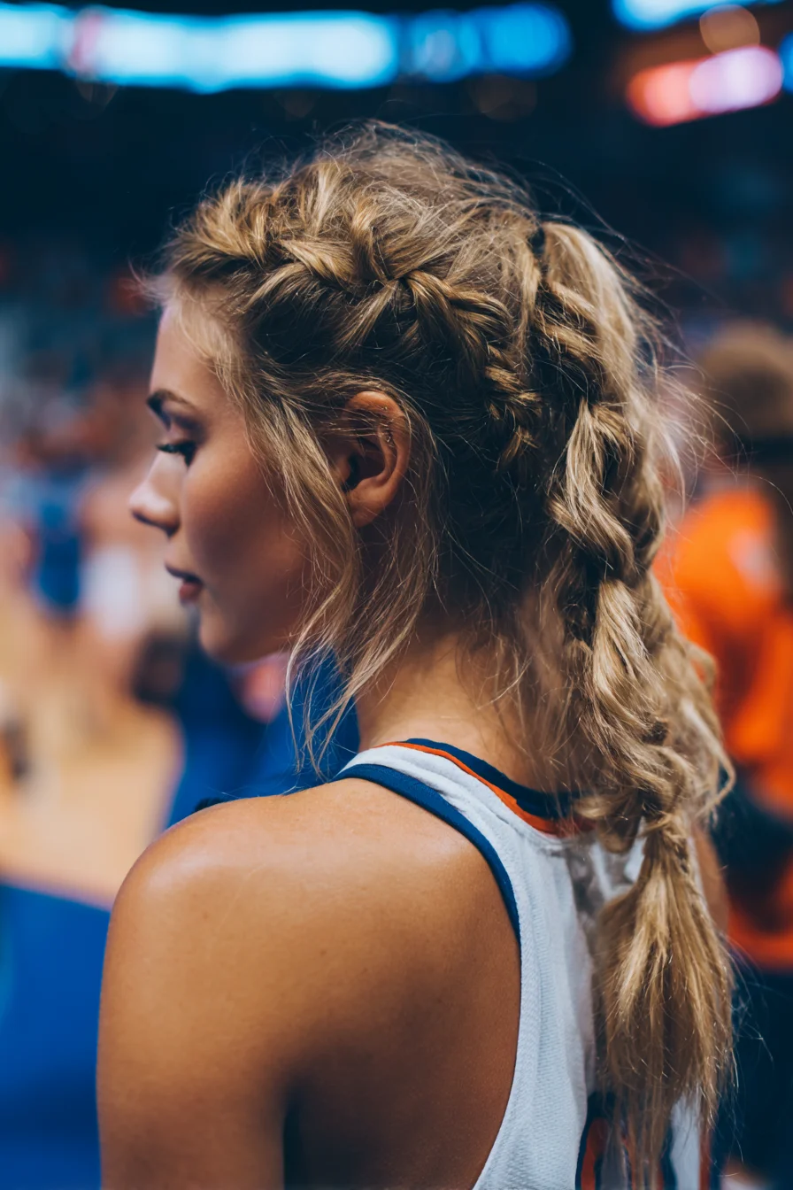 Textured Dutch Braid Into Low Ponytail — Sporty Braided Style for Medium-Long Hair