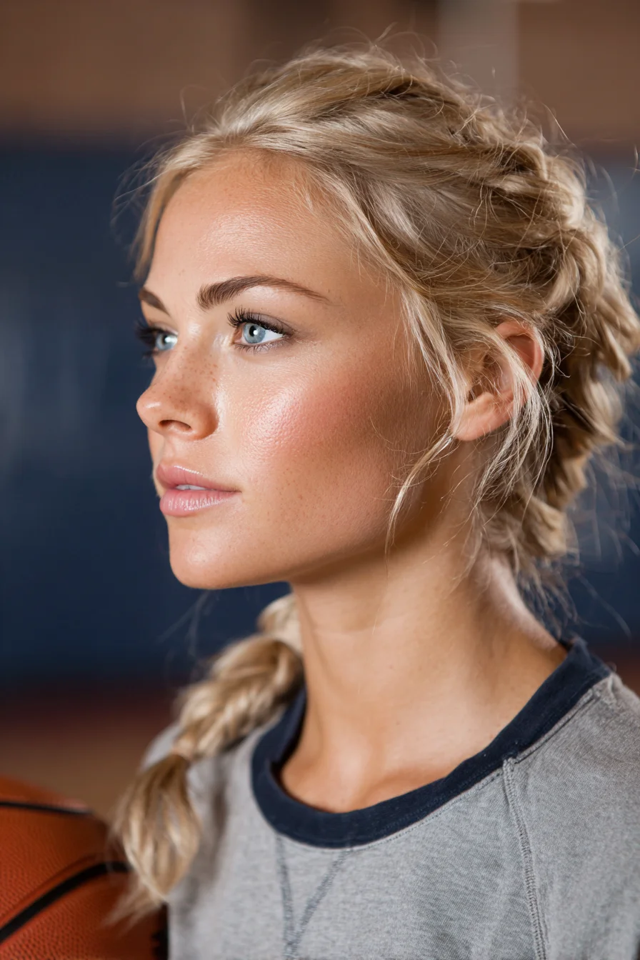 Textured Dutch Crown Braid with Loose Face‑Framing Tendrils