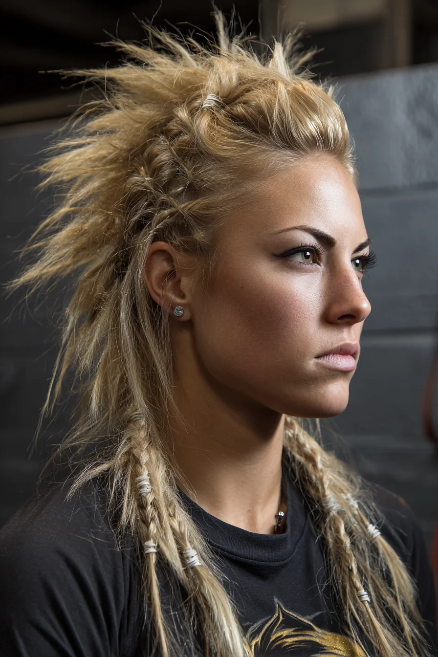 Textured Faux Hawk with Micro Braids and Wrapped Long Braids