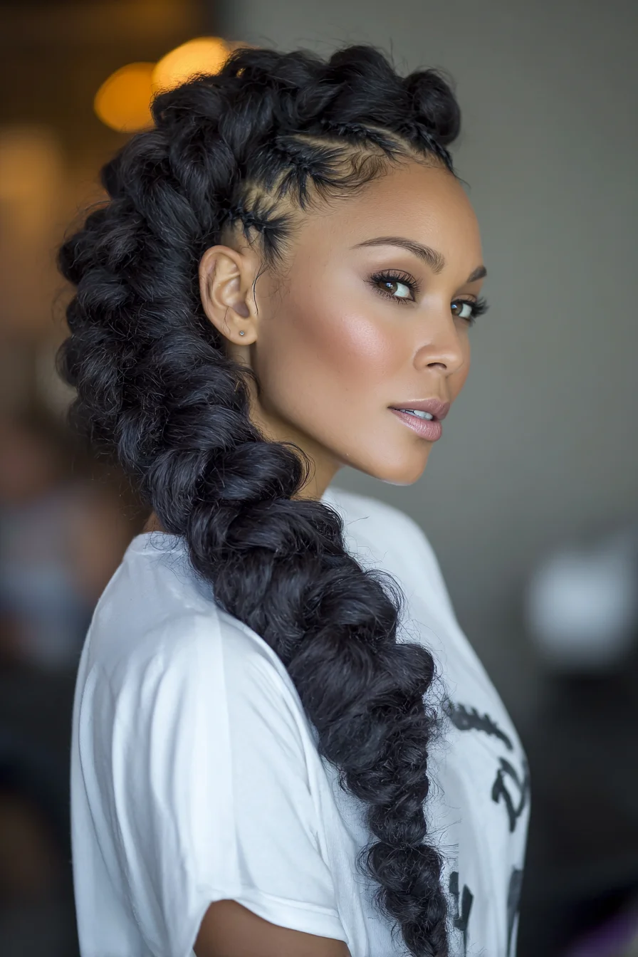Textured Feed-In Cornrows into Voluminous Bubble Braid