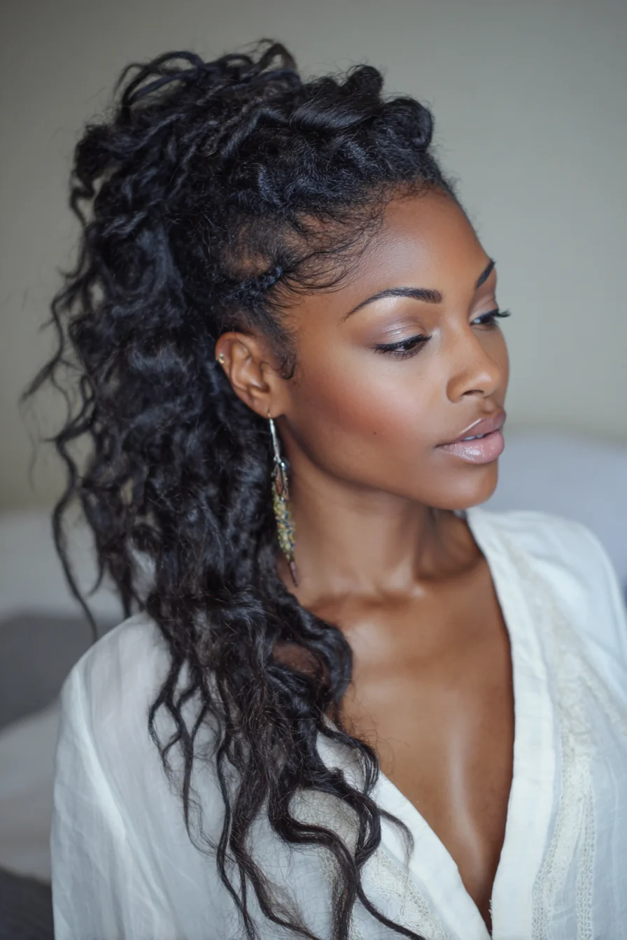 Textured Half-Up High Pony with Loose Waves — Natural Curly Style