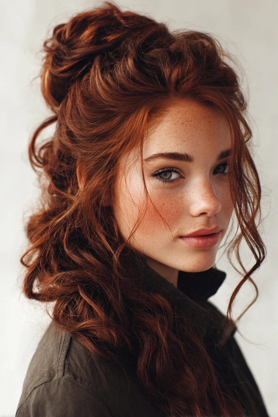 Textured Half‑Up with Loose Waves — Voluminous Messy Romantic Updo
