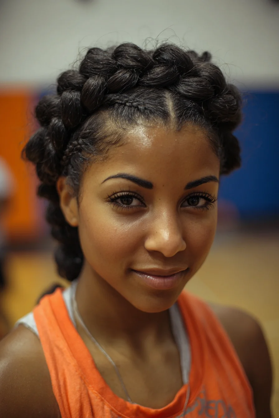 Textured Halo Crown Braid with Front Cornrow Accents