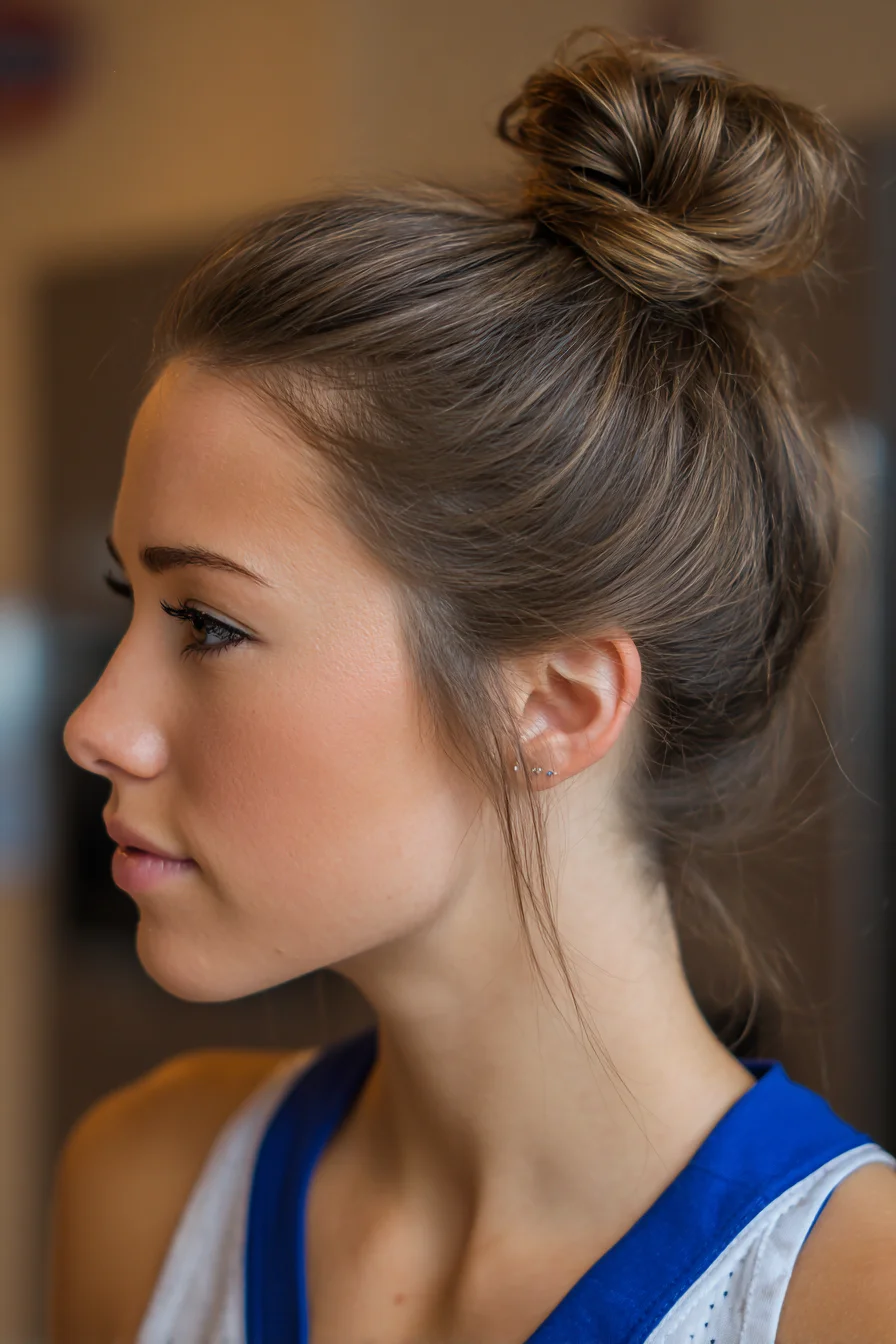 Textured High Messy Bun with Face-Framing Tendrils