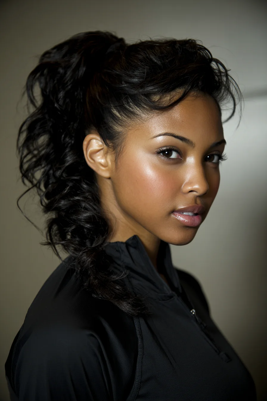 Textured High Ponytail with Rope Twist and Voluminous Curls