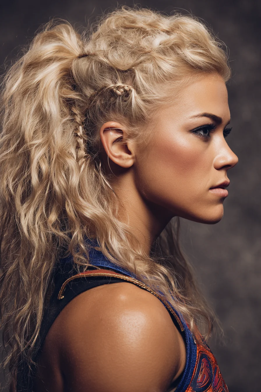 Textured High Ponytail with Side Micro Braids and Beachy Waves