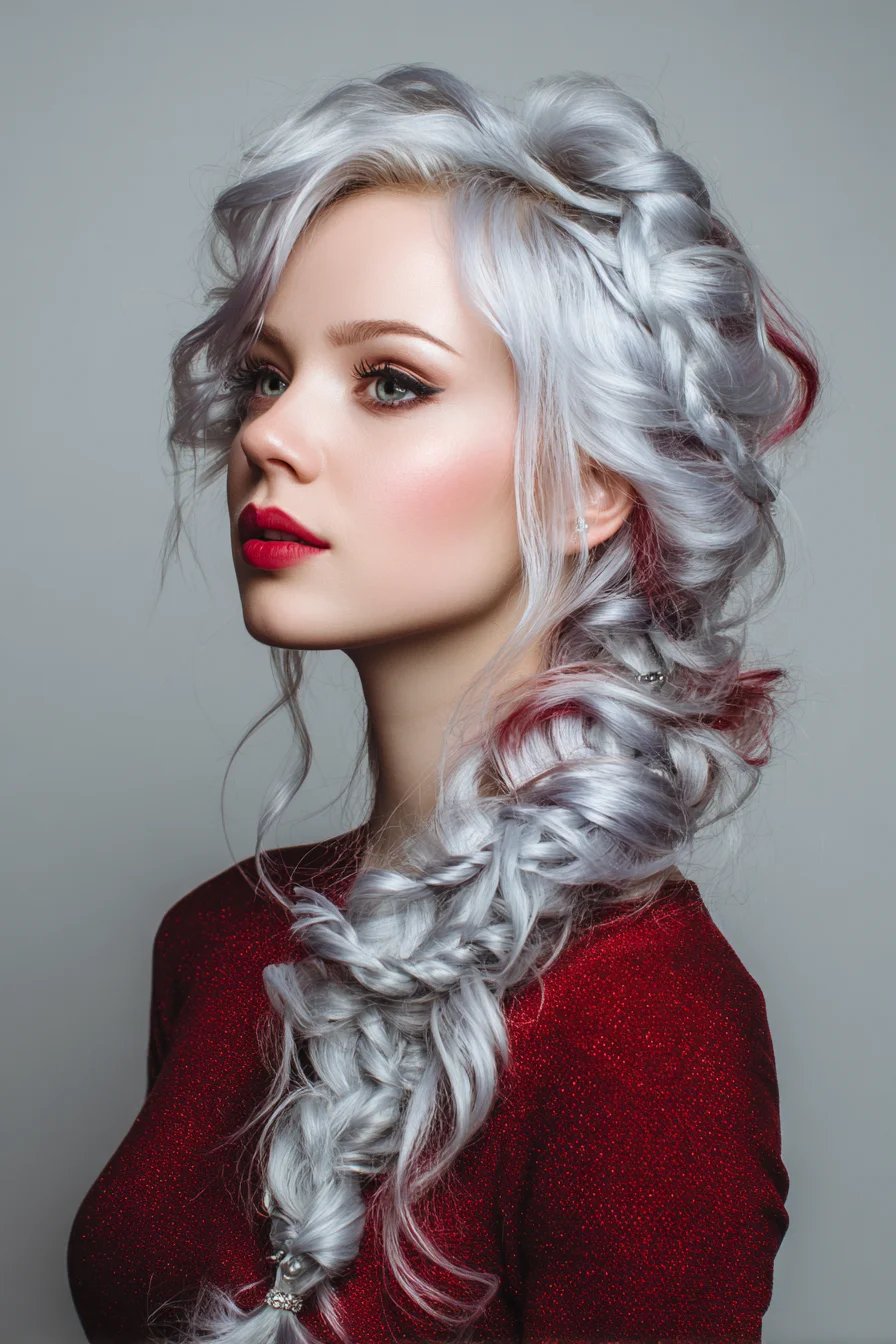 Textured Icy-Blonde Side Fishtail with Twisted Crown Braid