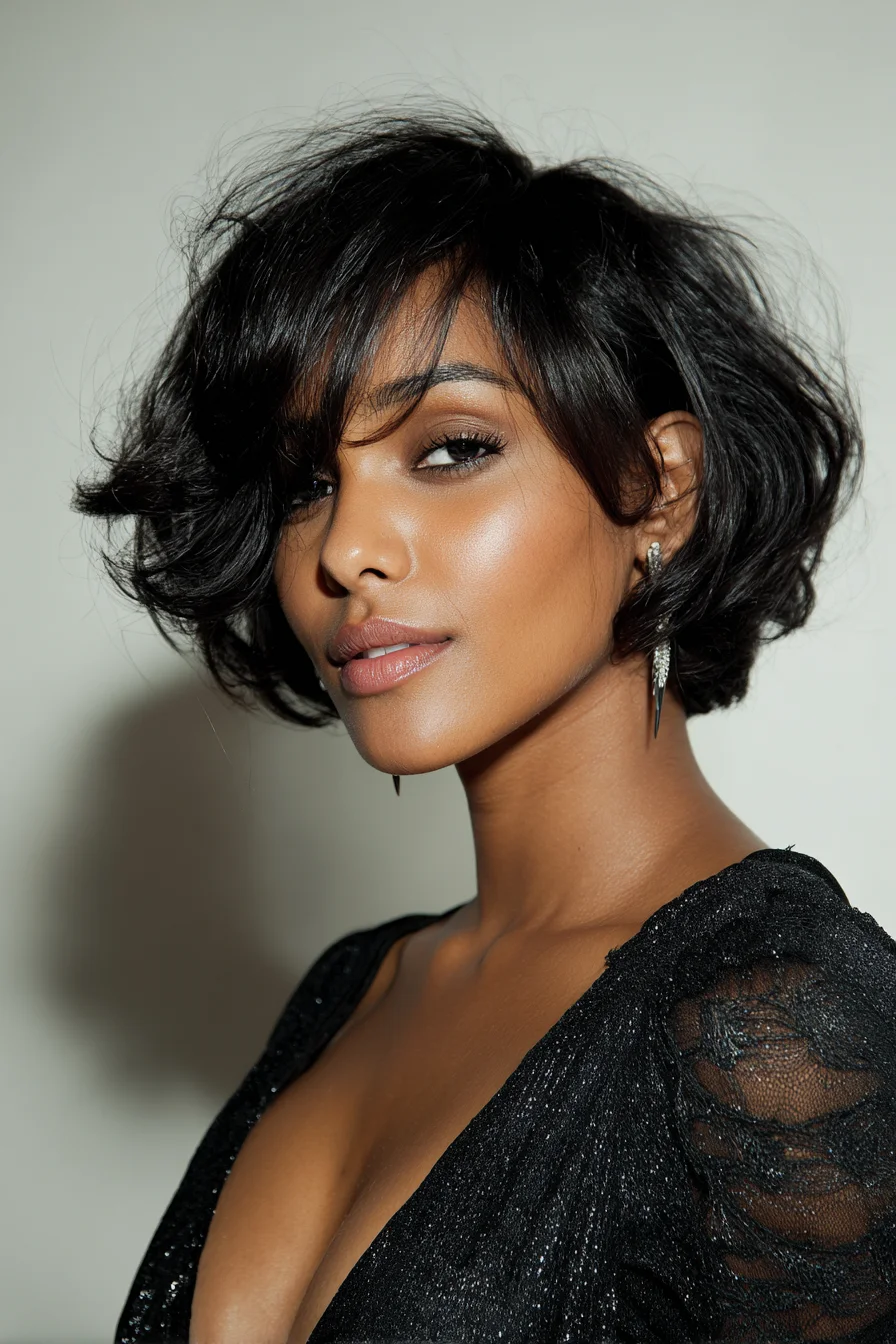 Textured Layered Chin-Length Bob with Side-Swept Bangs