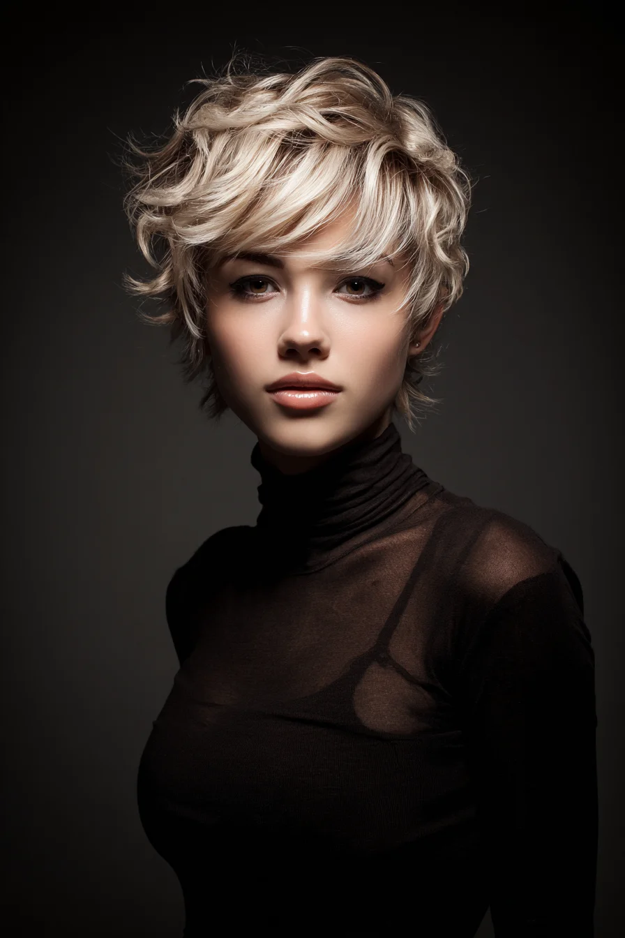Textured Layered Pixie Cut with Choppy Fringe (Tousled Blonde)