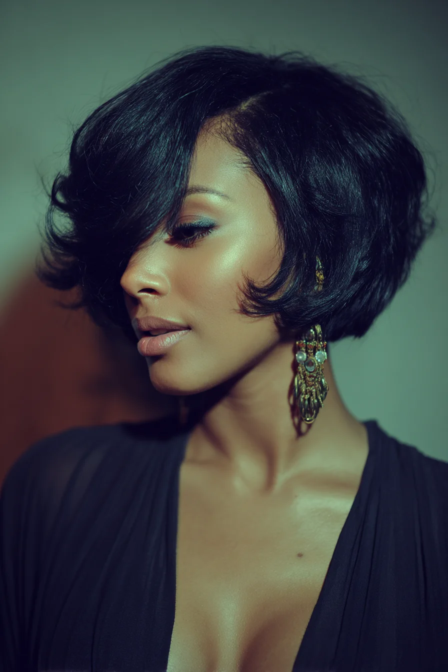Textured Layered Short Bob with Deep Side Part and Soft Flipped Ends
