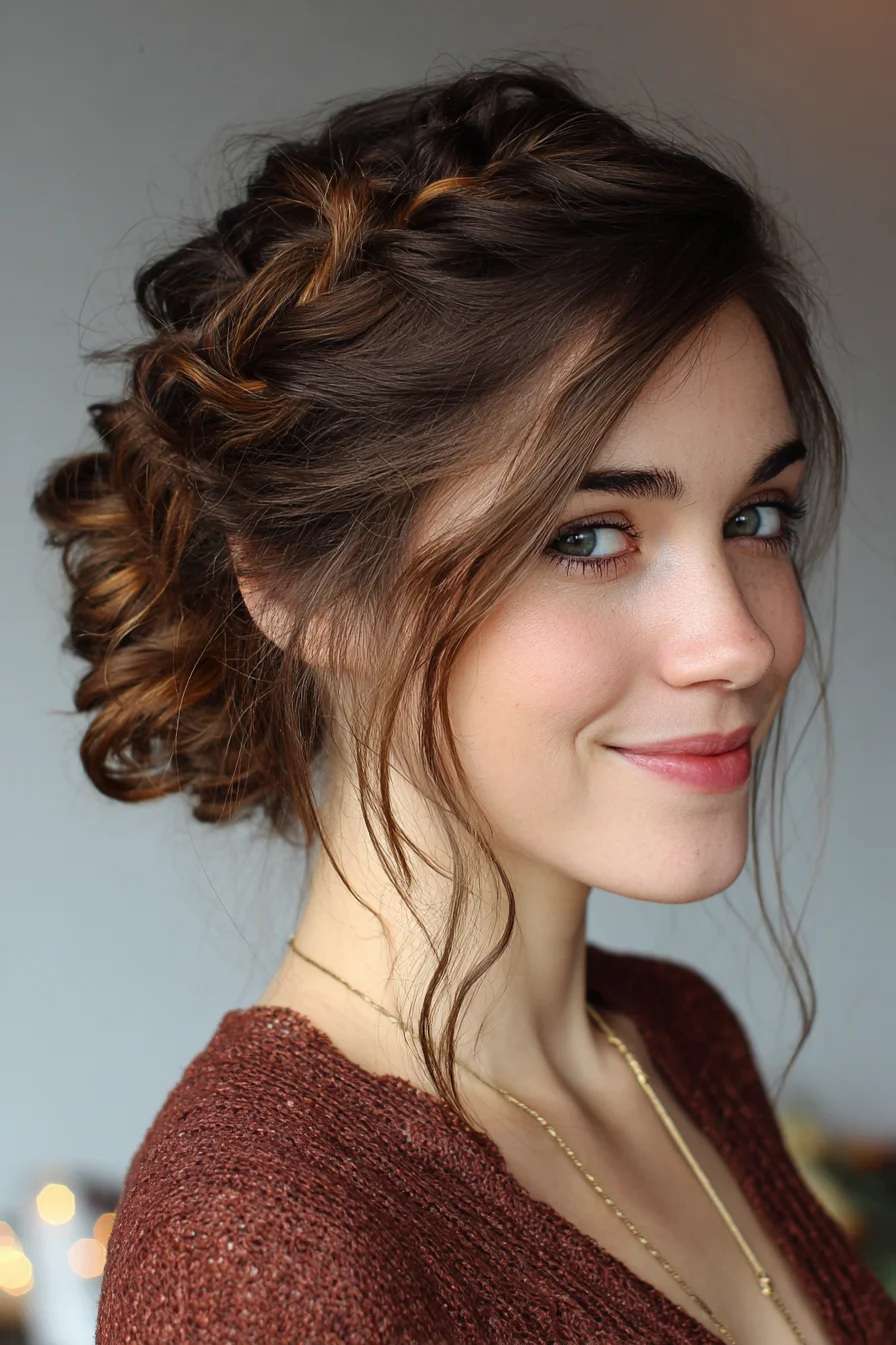 Textured Loose Braided Low Bun with Face‑Framing Tendrils