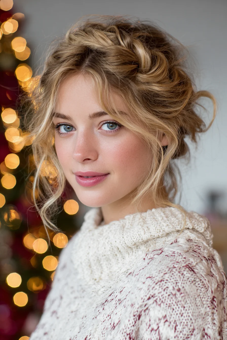 Textured Loose Braided Updo with Face‑Framing Pieces