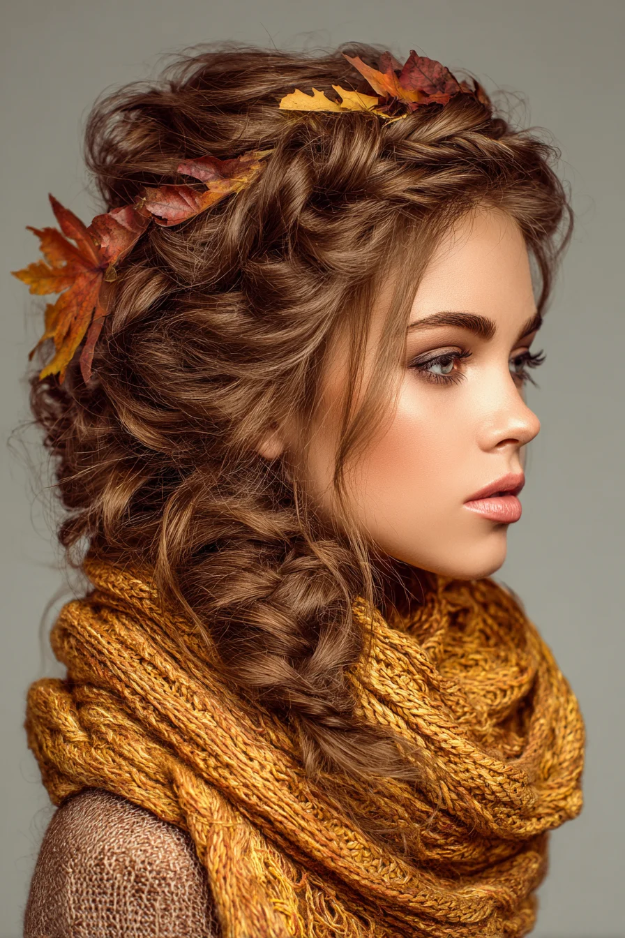 Textured Loose Fishtail Side Braid with Twisted Crown — Autumn Boho Updo