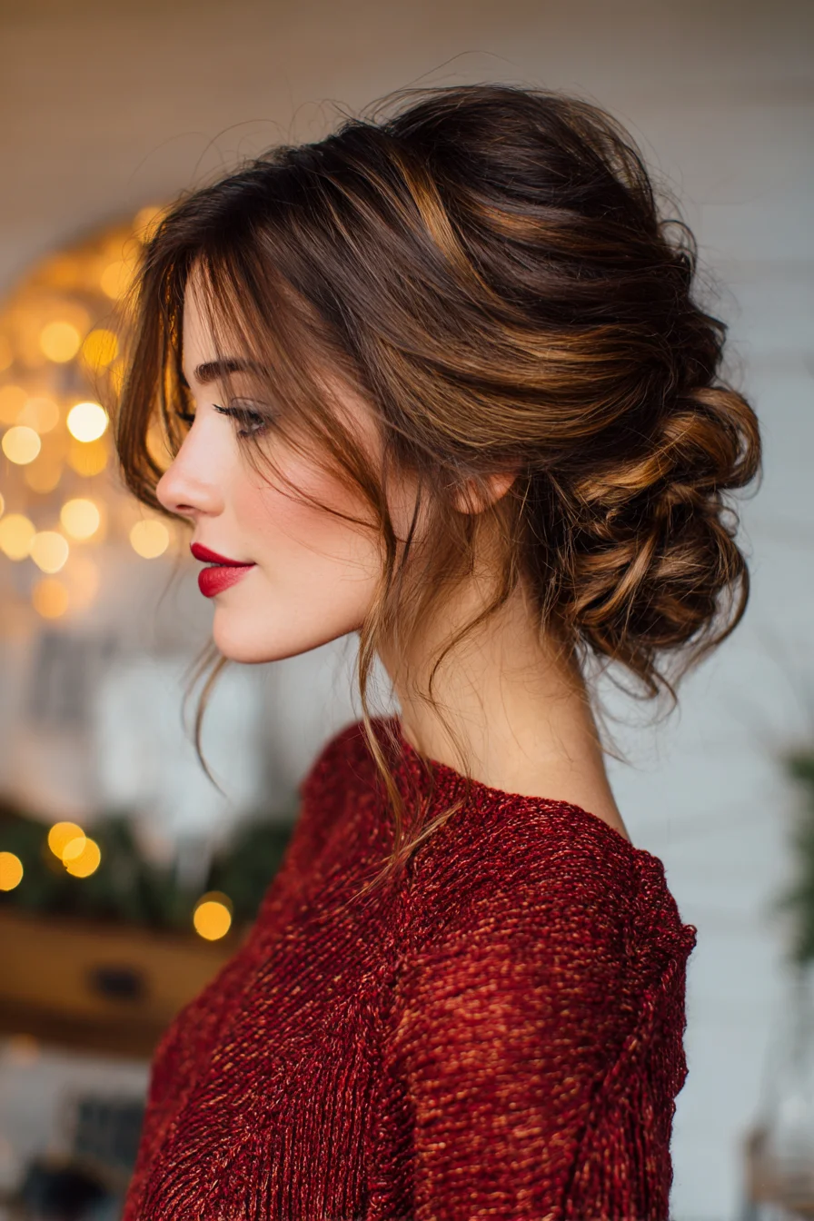 Textured Low Messy Bun with Face‑Framing Layers