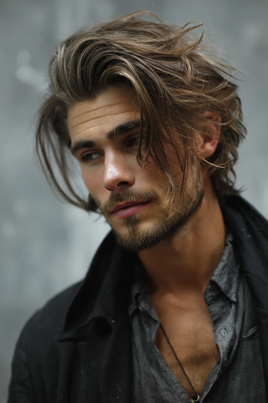 Textured Medium-Long Tousled Cut with Volumized Back Sweep