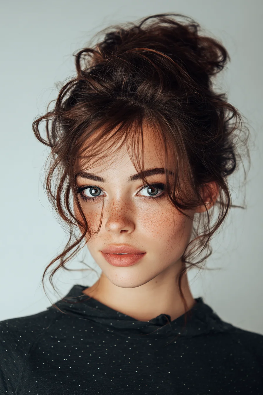Textured Messy Bun with Soft Face‑Framing Pieces for Wavy to Straight Hair