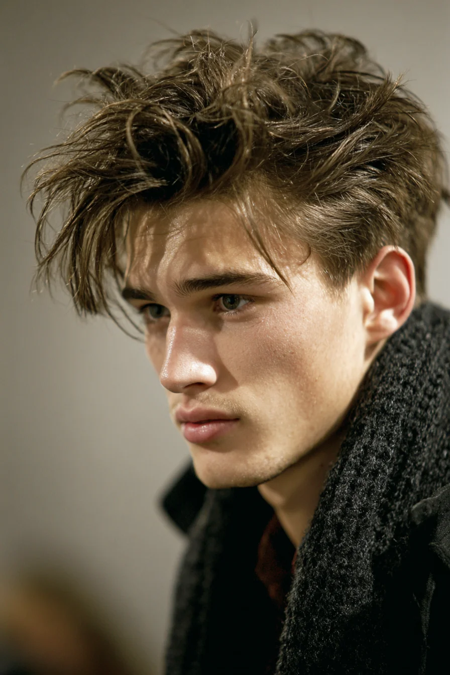 Textured Messy Quiff with Tapered Sides — Medium-Length Mens Style