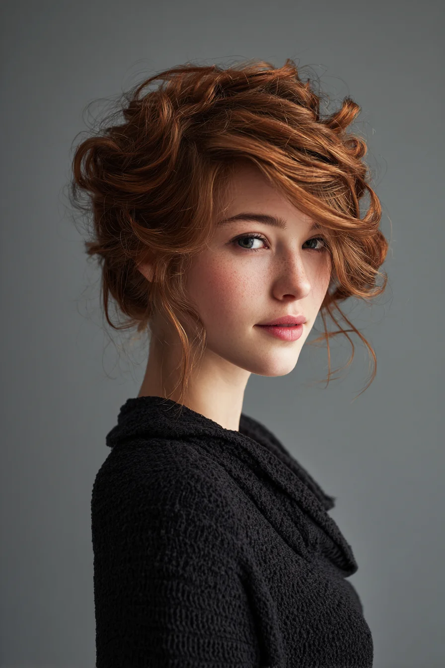 Textured Messy Updo for Red Hair with Face-Framing Tendrils