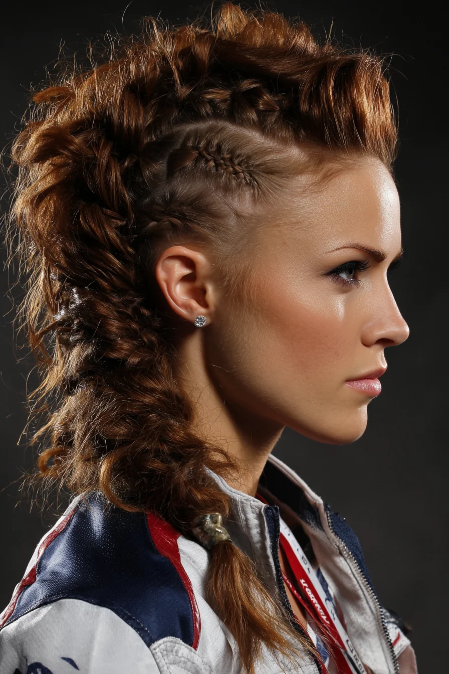 Textured Mohawk with Mini Cornrows and Loose Braided Tail