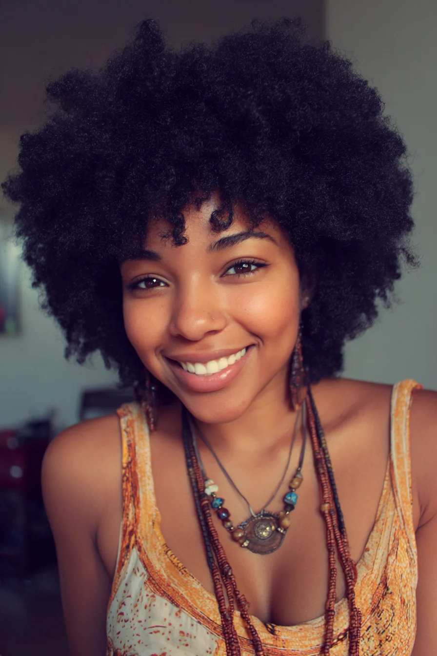 Textured Natural Afro — Short Rounded Shape with Volume and Definition