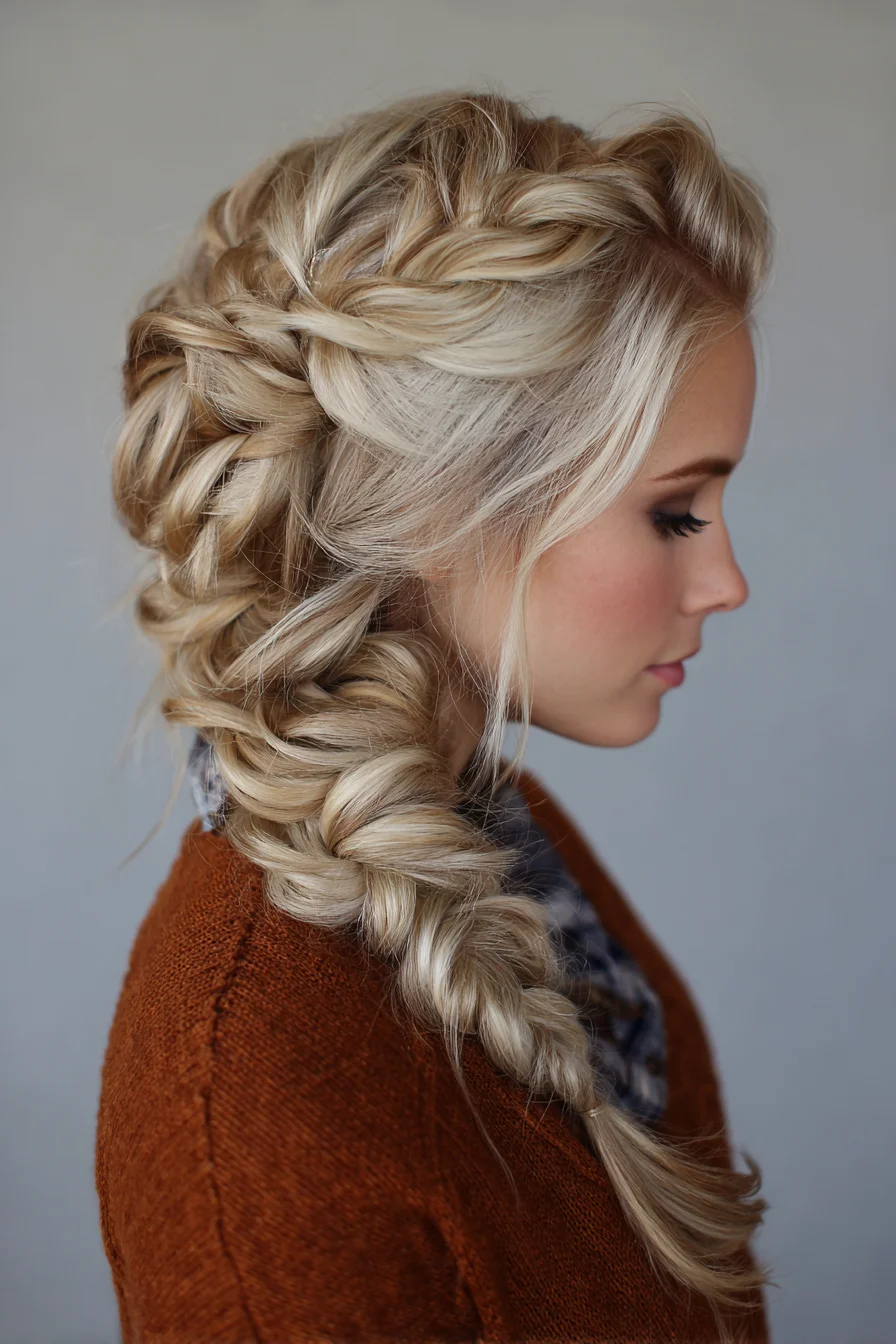 Textured Oversized Dutch-to-Side Braid for Medium to Long Hair