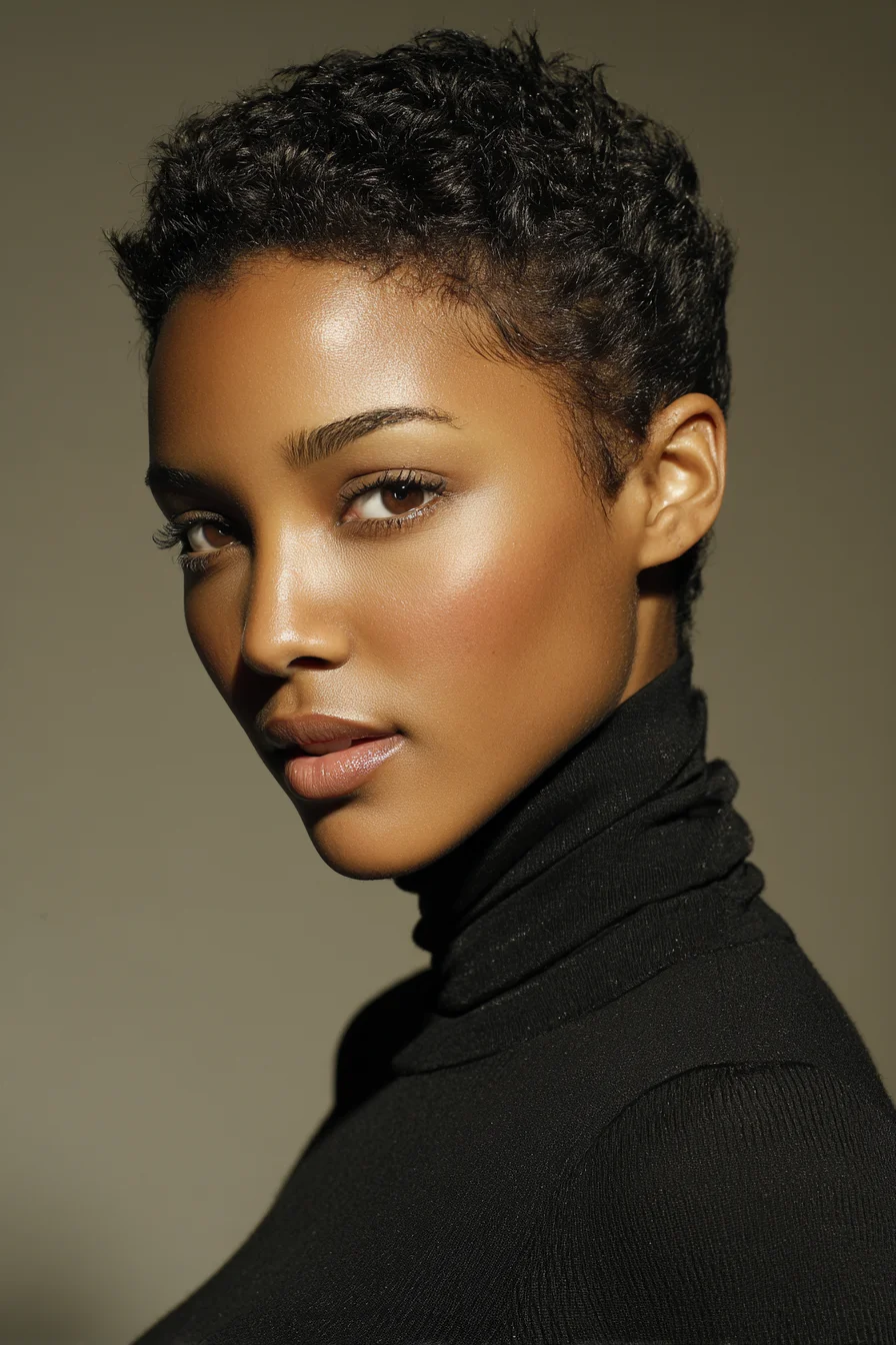 Textured Pixie Crop — Tapered Natural Curls with Defined Shape