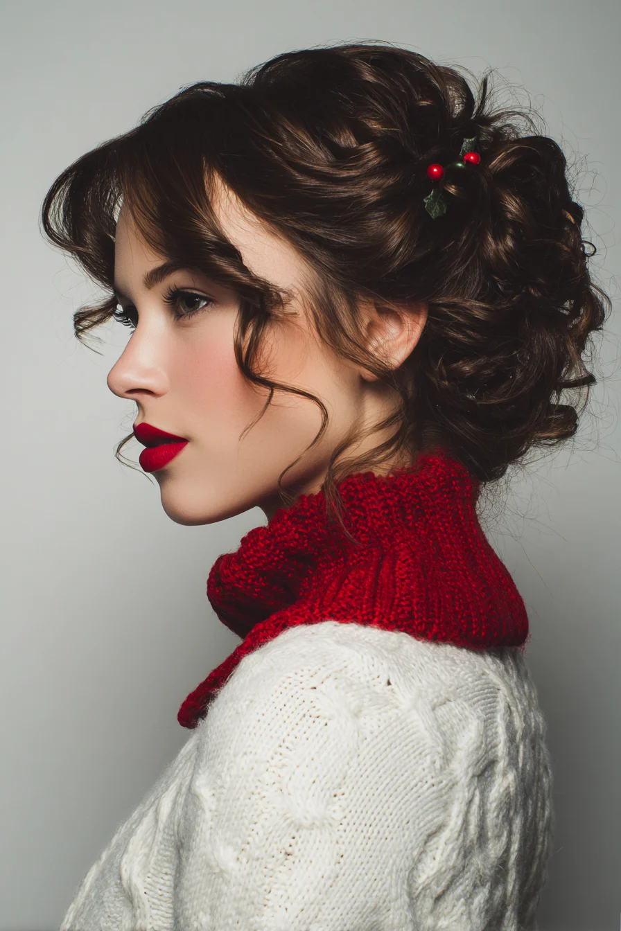 Textured Romantic Curly Updo with Face‑Framing Tendrils