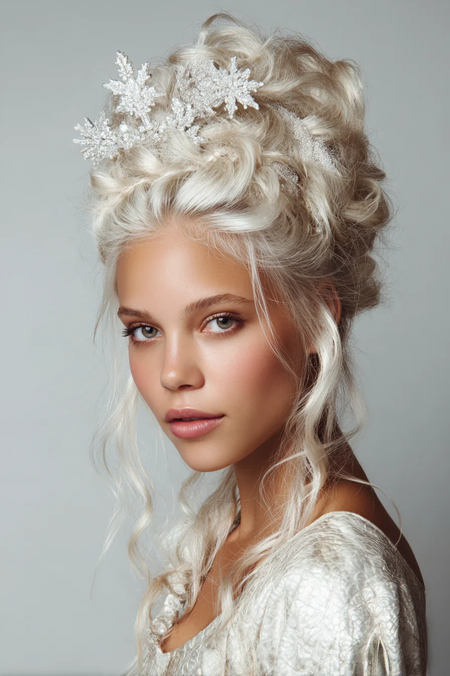 Textured Romantic Curly Updo with Face‑Framing Tendrils (Bridal/Winter)