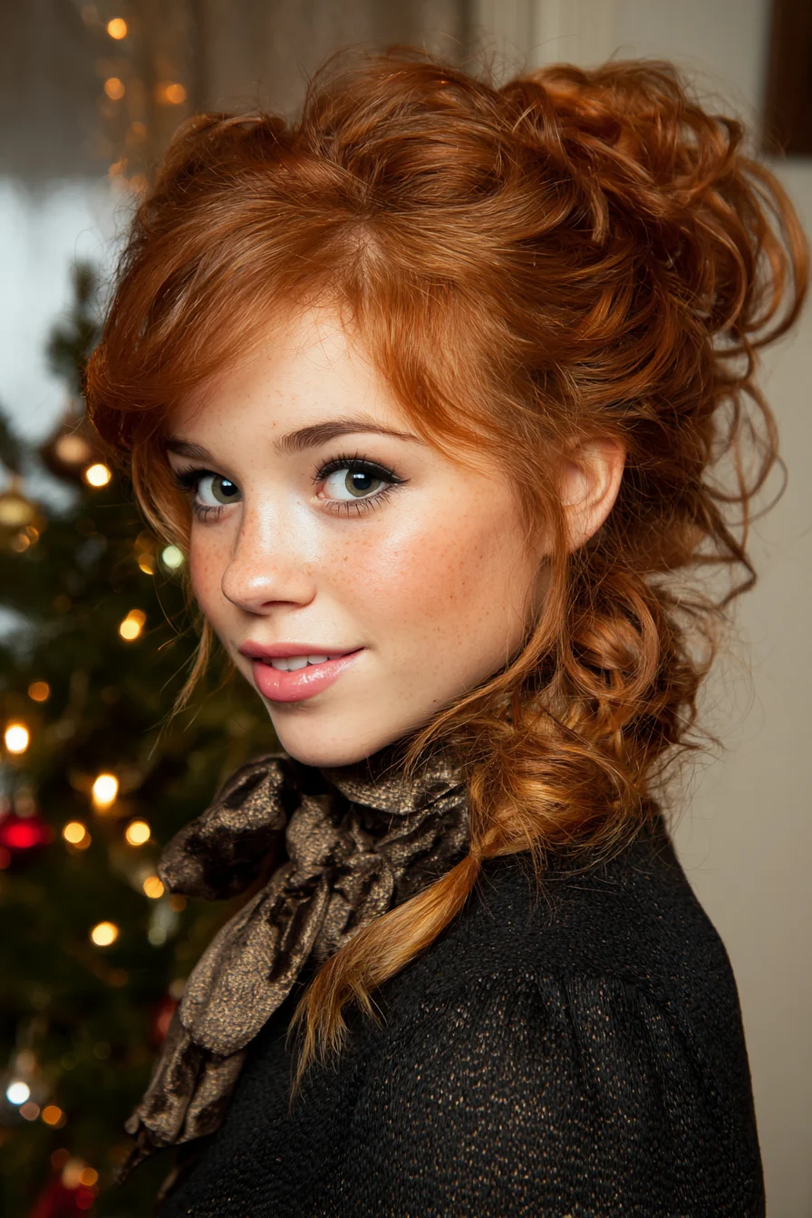 Textured Romantic Messy Updo with Loose Side Braid