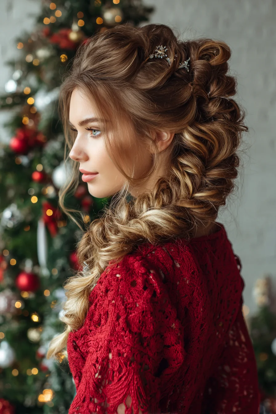 Textured Romantic Side Braid Updo with Soft Face‑Framing Waves