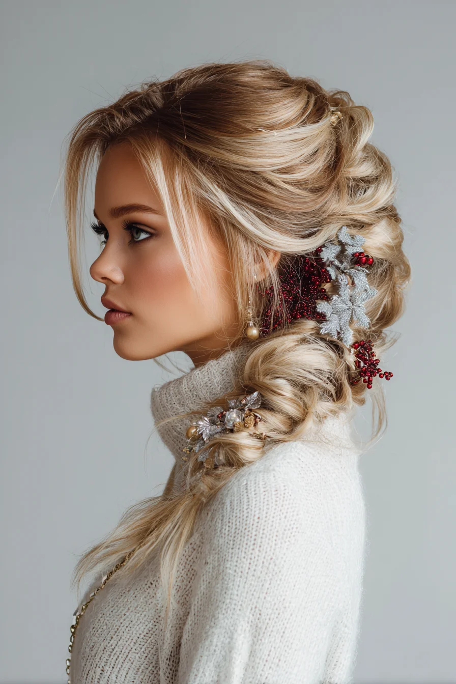 Textured Romantic Side Braid with Volume and Decorative Accessories