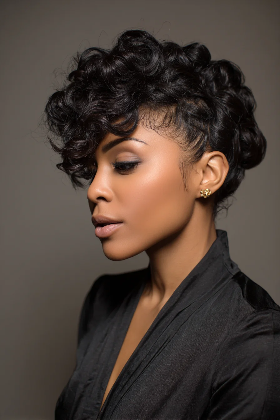 Textured Sculpted Curls with Tapered Sides and Side-Swept Fringe
