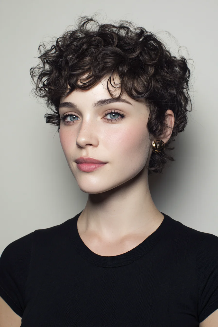 Textured Short Curly Pixie with Soft Fringe