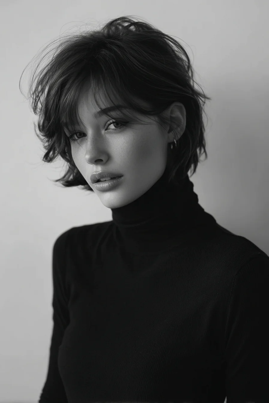 Textured Short Layered Bob with Curtain Bangs