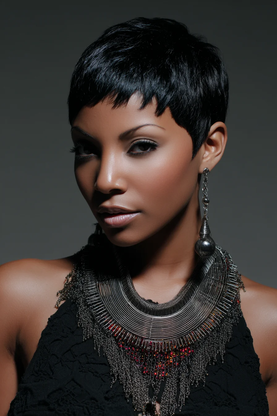 Textured Short Pixie Cut — Tapered Sides with Cropped Fringe