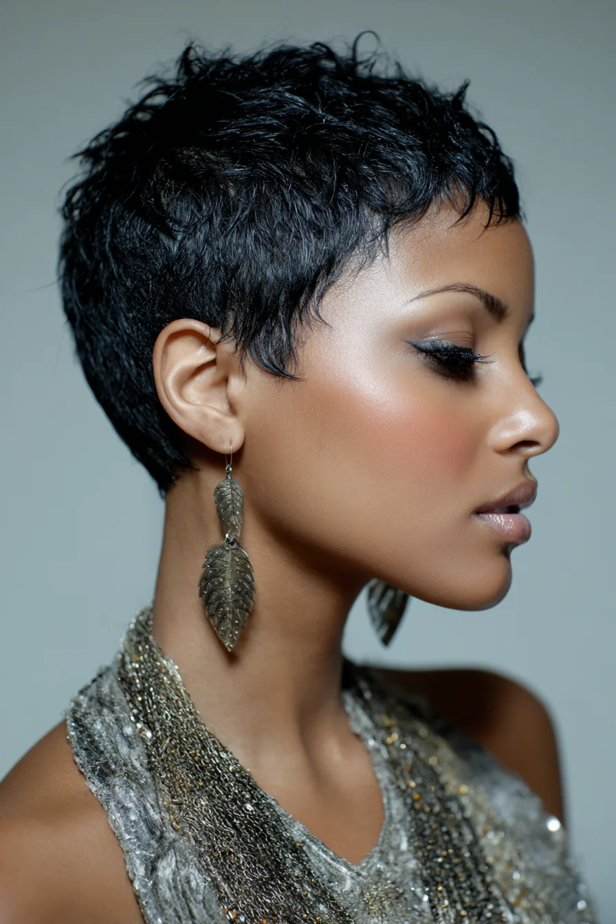 Textured Short Pixie Cut with Cropped Layers and Wet-Look Finish