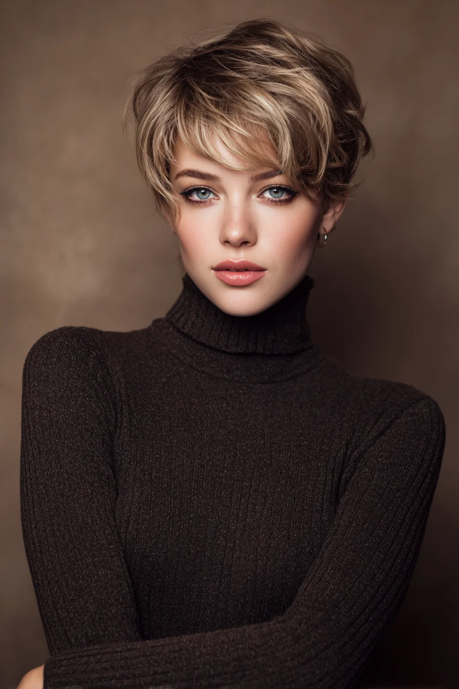 Textured Short Pixie with Side-Swept Fringe and Soft Layers