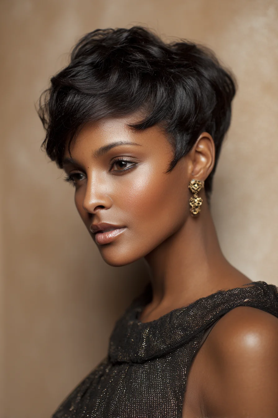 Textured Short Pixie with Soft Fringe and Tapered Sides