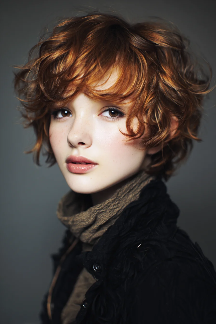 Textured Short Tousled Bob with Side-Swept Fringe — Red Copper Waves