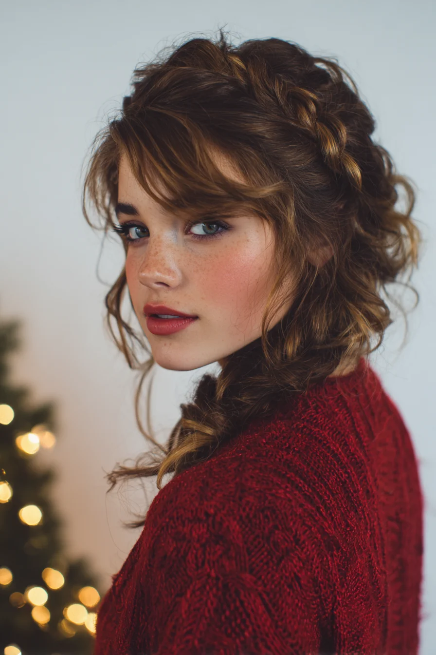 Textured Side Braid Updo with Face‑Framing Waves