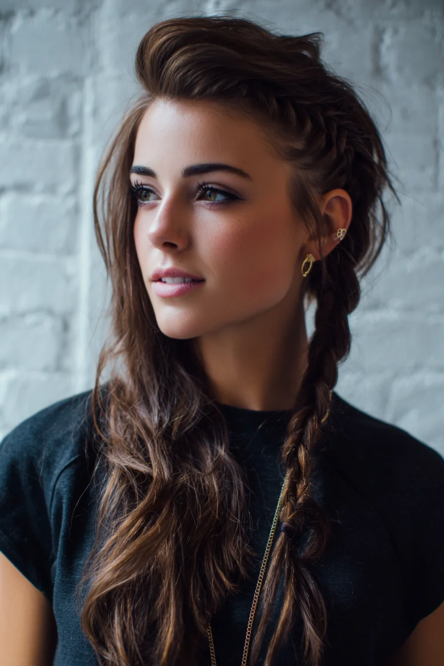 Textured Side Braid with Voluminous Side‑Swept Waves